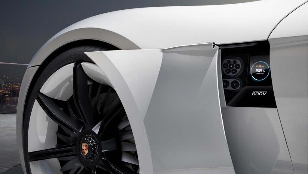 Porsche Mission E charging door with Combo Charging System support