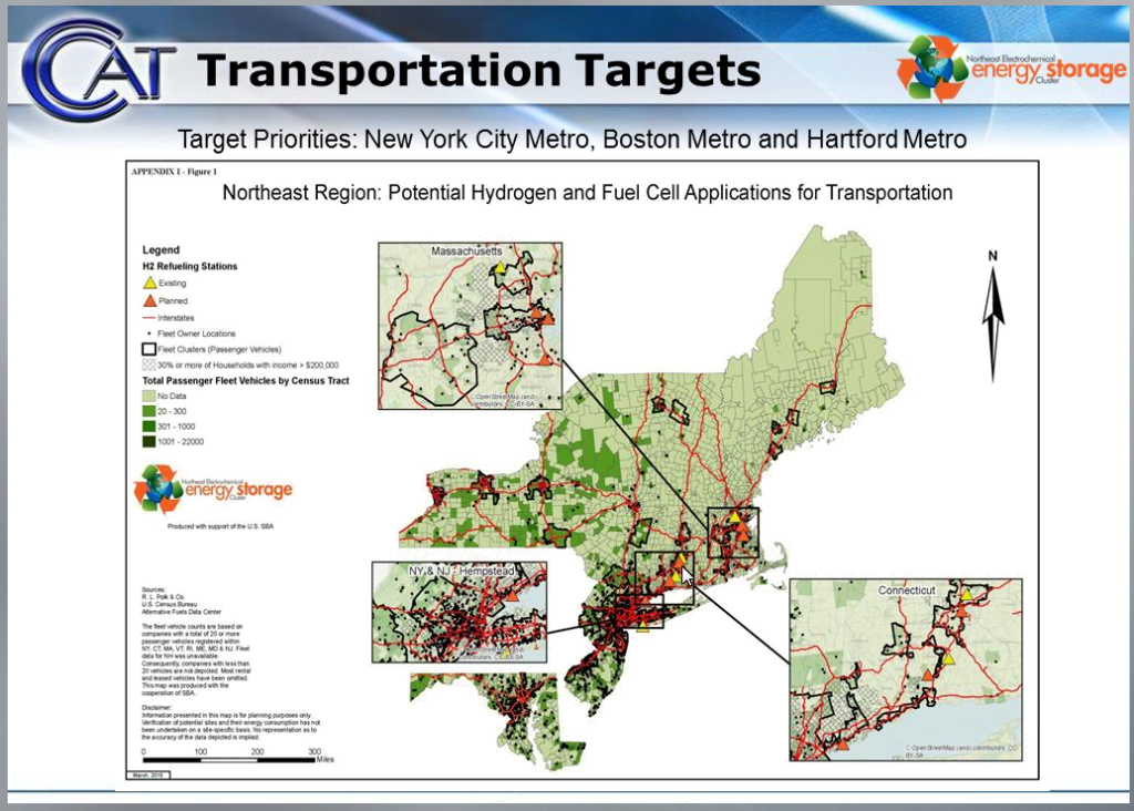 Projected Fuel Cell infrastructure for transportation in the Northeast