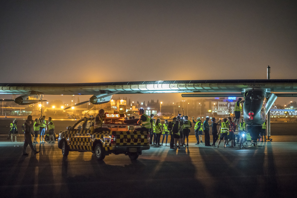 Cairo, Egypt, July 24th 2016: Solar Impulse took off from Cairo, and is headed toward Abu Dhabi for its final leg on the Round The Round Journey. Departed from Abu Dhabi on march 9th 2015, the Round-the-World Solar Flight will take 500 flight hours and cover 35000 km. Swiss founders and pilots, Bertrand Piccard and André Borschberg hope to demonstrate how pioneering spirit, innovation and clean technologies can change the world. The duo will take turns flying Solar Impulse 2, changing at each stop and will fly over the Arabian Sea, to India, to Myanmar, to China, across the Pacific Ocean, to the United States, over the Atlantic Ocean to Southern Europe or Northern Africa before finishing the journey by returning to the initial departure point. Landings will be made every few days to switch pilots and organize public events for governments, schools and universities.