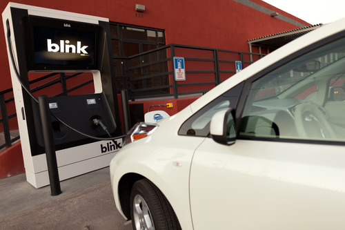 Nissan Leaf charging at Blink fast charging station